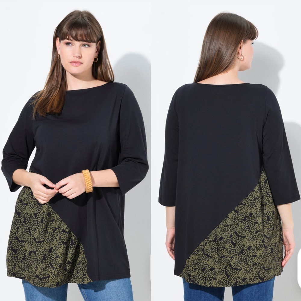 NWT Pure by Ulla Popken Eco Cotton Patchwork Style Knit Tunic Top Plus Sz 24/26 - Picture 2 of 9